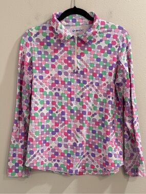 Ibkul Medium Polka Dot 1/4 Zip Mock Neck Top Performance Golf Stretch Pullover